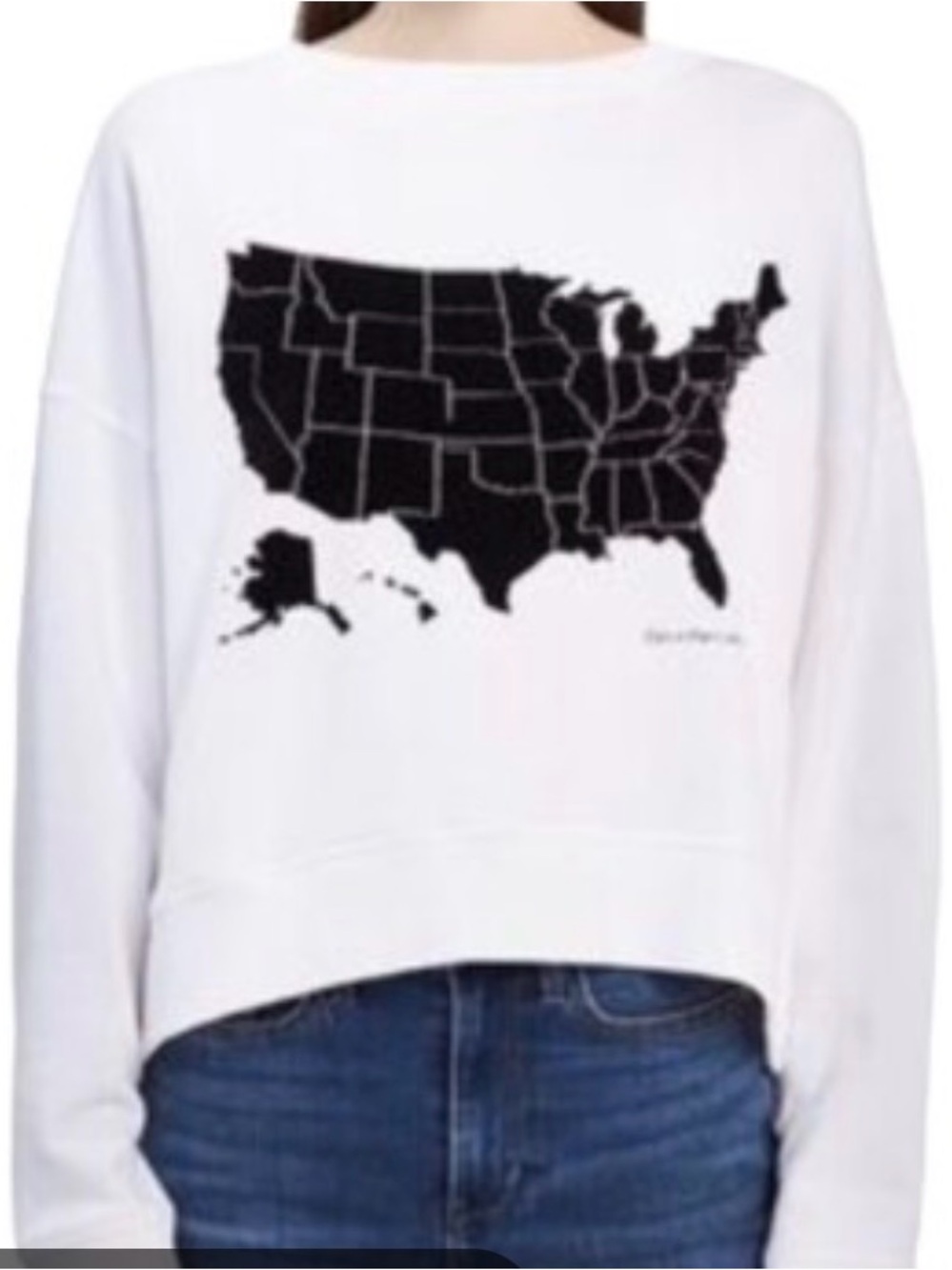Calvin Klein Jeans White Map-Print Cropped Sweatshirt